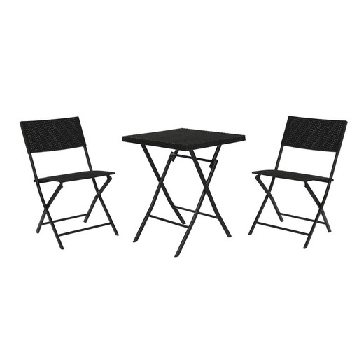 Conjunto de mesa y sillas para terraza de ratán sintético y acero en negro, 58 x 58 x 71,5 cm | Sea Side