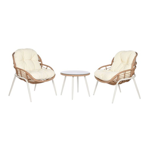 Conjunto de sillones para jardín de ratán sintético y metal en natural y blanco, 67 x 72 x 85 cm | Sea Side