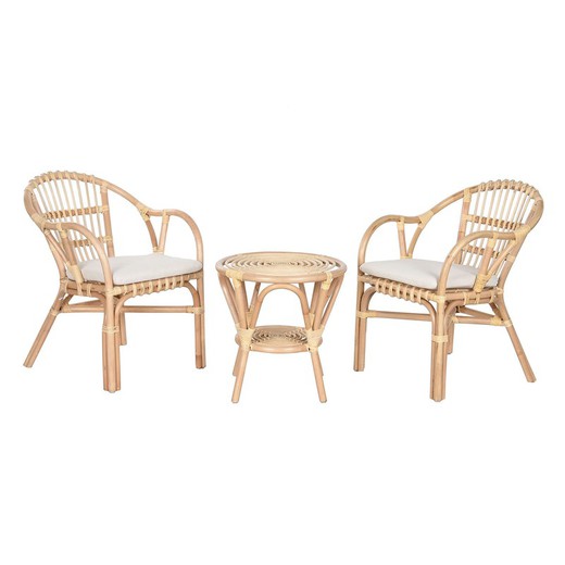 Set of rattan and fabric garden armchairs in natural and beige, 57 x 64 x 79 cm | Indonesia