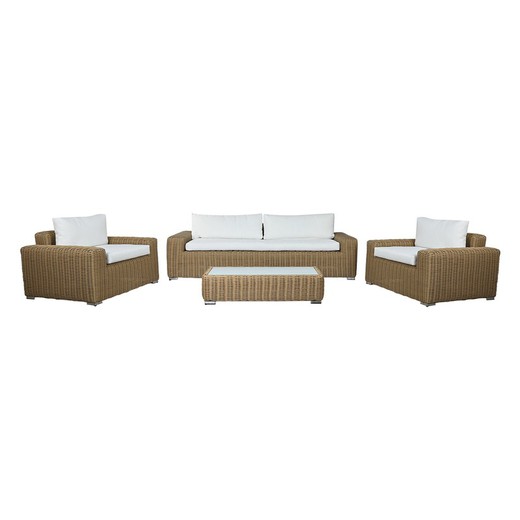 4-teiliges Gartensofa-Set aus beigem synthetischem Rattan, 248 x 85 x 80 cm | Strand