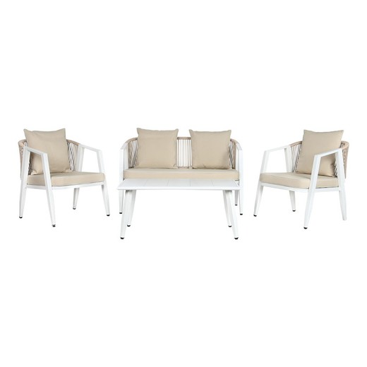 Steel and rope garden sofa set in white and beige, 123 x 66 x 72 cm | Natural Stripe