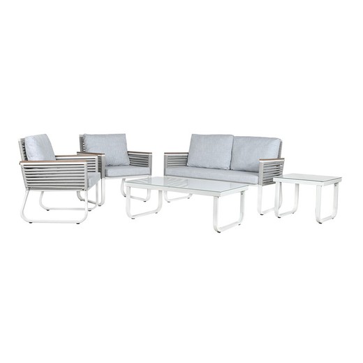 Σετ καναπές κήπου από χάλυβα και πολυανθρακικό σε λευκό και γκρι, 128 x 69 x 79 cm | Ρίγες