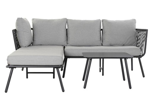 Steel and fabric garden sofa set in black and medium gray, 196 x 170 x 86 cm | Sea Side