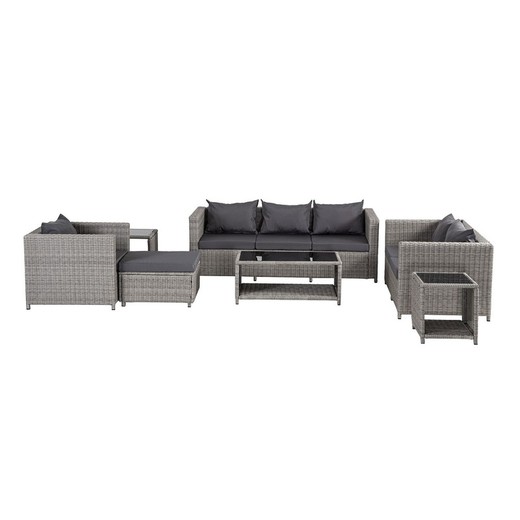 Conjunto de sofás de jardim em vime sintético bege e cinza, 200 x 80 x 68 cm | Novo