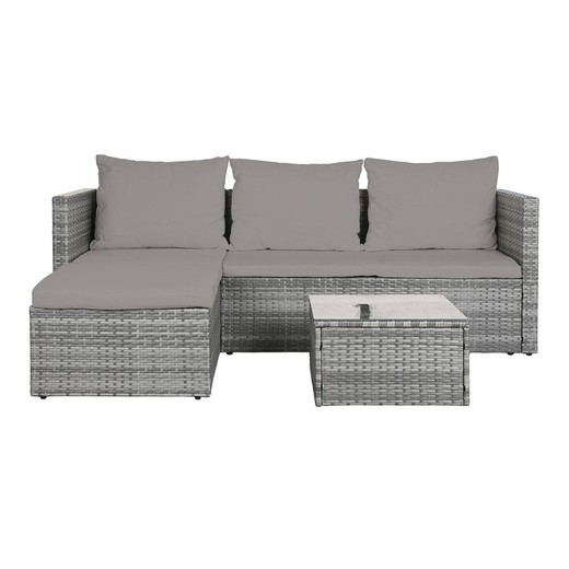 Conjunto de sofá para jardín de ratán sintético y aluminio en gris, 195 x 130 x 62 cm | Sea Side