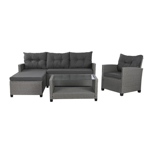 Synthetic rattan and polyester garden sofa set in grey, 120 x 65 x 77 cm | Sea Side