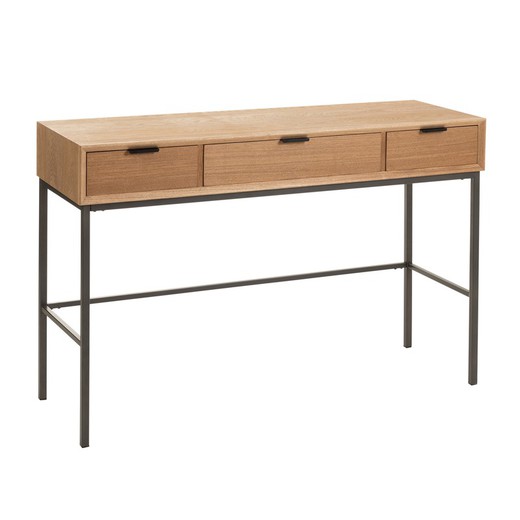 Console 3 Natural/Black Wood and Metal Drawers, 120x41x77.5 cm