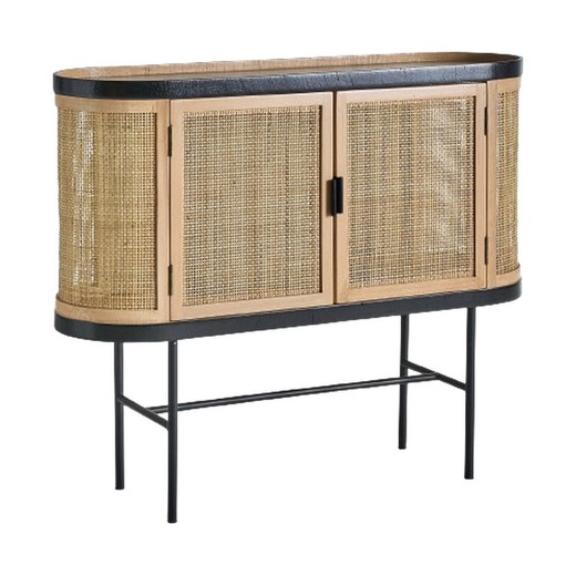 Pine and rattan console in black and natural, 102 x 31 x 85 cm | Beilen
