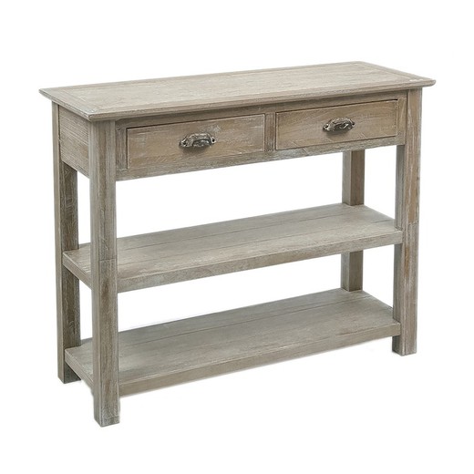 Table console 2 tiroirs en bois gris vieilli, 100x37x81 cm