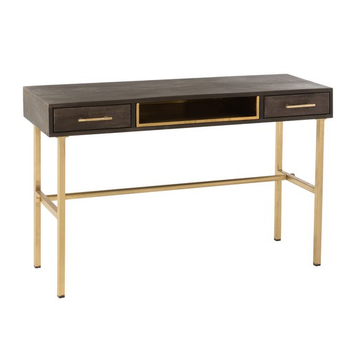 Console Table with 2 Drawers Mango Wood and Iron Janis Brown/Gold, 120x43x75 cm
