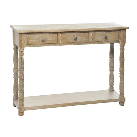 Table console 3 tiroirs en bois blanc vieilli, 100x30'5x78 cm