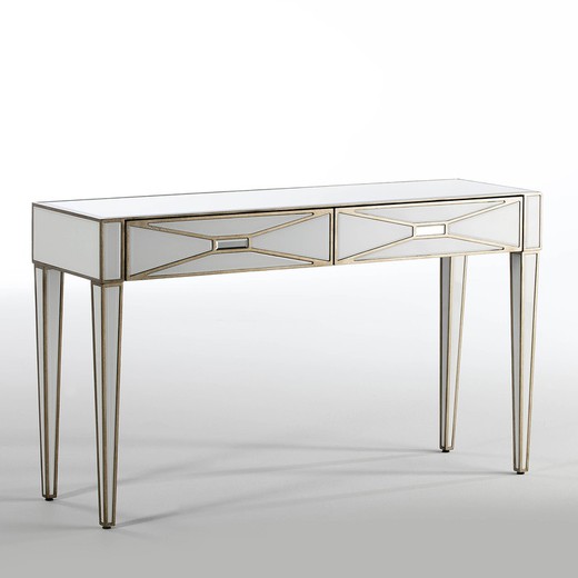 Gold/White Glass and Wood Console, 133x40x78cm