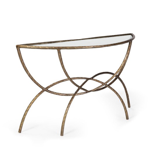 Console table in iron and golden glass, 131 x 40 x 78 cm