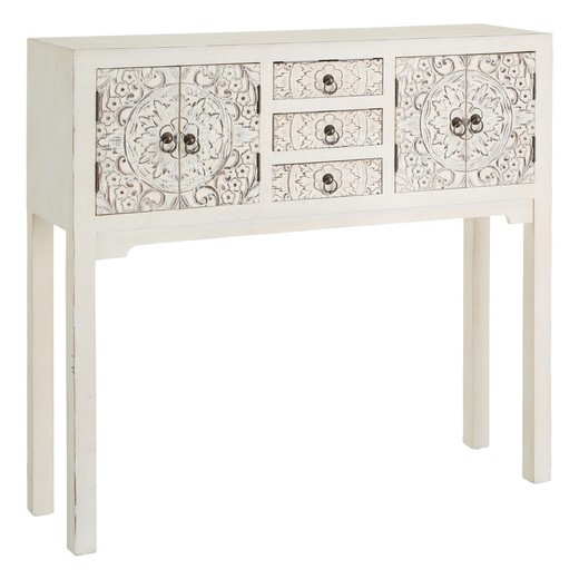 Console table made of spruce wood in brushed white, 95 x 26 x 90 cm | East