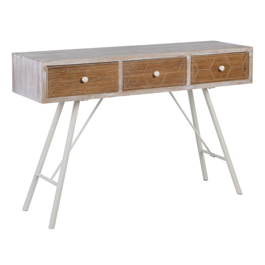 Table console en bois de sapin blanc et naturel, 120 x 35 x 78 cm | Pays