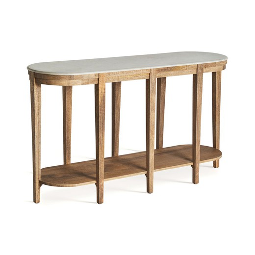 Mango wood and marble console in natural, 140 x 41 x 81 cm | Mersch