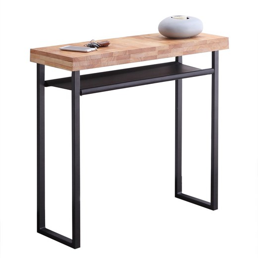Τραπέζι κονσόλας από ξύλο, μέταλλο και φυσικό/μαύρο απομίμηση δέρματος, 90 x 30 x 80 cm | Φυσικός