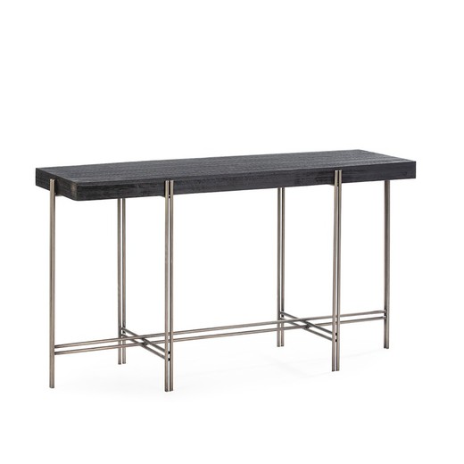 Black/silver wood and iron console table, 135 x 44 x 75 cm
