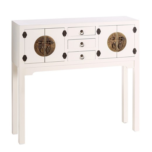 White and gold metal and wood console table, 95 x 26 x 90 cm | East
