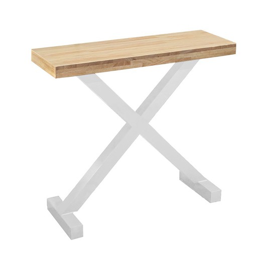 Wood and metal console in natural and white, 90 x 30 x 90 cm | X-Loft
