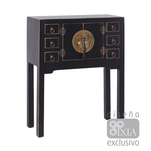 Black metal and wood console table, 63 x 26 x 80 cm | East