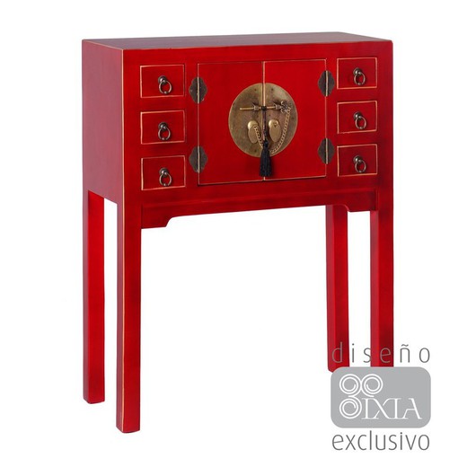Red wood and metal console, 63 x 26 x 80 cm | East