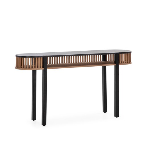 Consoletafel van zwart/natuurlijk hout en metaal, 150 x 33 x 80 cm