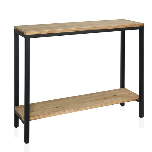 Wood and Black Metal Console, 101x33x82cm