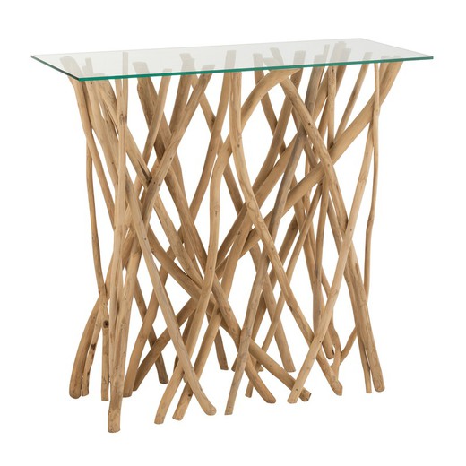 Console with Branches and Natural/Transparent Glass, 100x40x95 cm