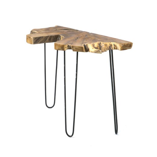Konsolbord i rustik teak og natur/sort metal, 100x42x80 cm