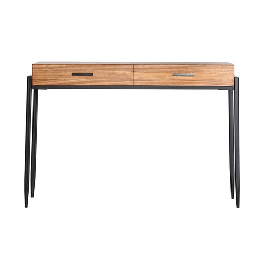 Mesa de consola em madeira de abeto e ferro em preto e natural, 120 x 34 x 81 cm | Lauris