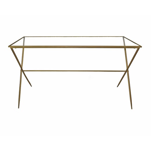 Llona Console Table in Metal and Gold/Transparent Glass, 120x40x76 cm