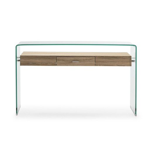 Sidney console in tempered glass with wooden chest of drawers 125 x 40 x 76 CM