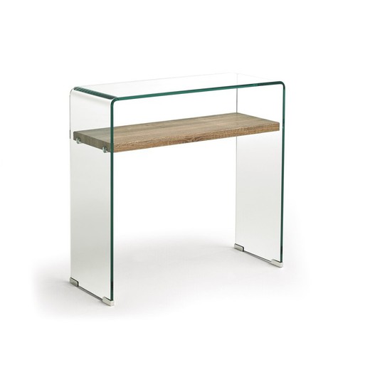 Sidney console in tempered glass with wooden shelf80 x 30 x 76 CM