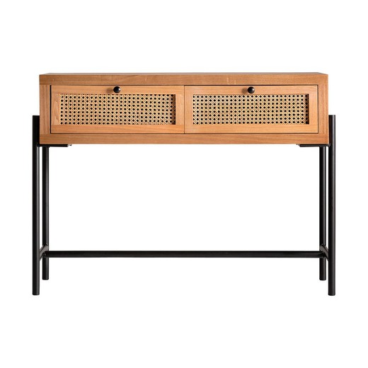 Zetel console in iron, rattan and DM wood in natural/black, 105 x 35 x 80 cm