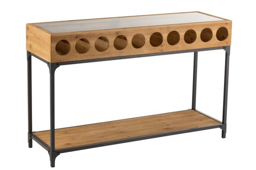 Natural/Black Wood and Metal Console/Bottle Rack, 120x38x76.5 cm
