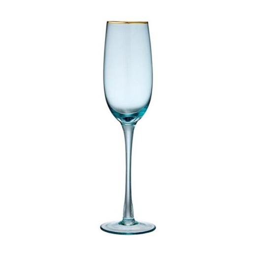 Crystal champagne glass in blue and gold, 7 x 7 x 25 cm | Chloe Aqua