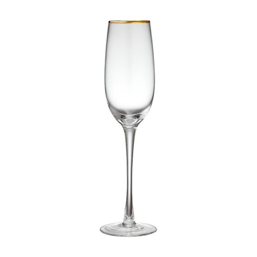 Kristall-Champagnerglas in transparent und gold, 7 x 7 x 25 cm | Chloe