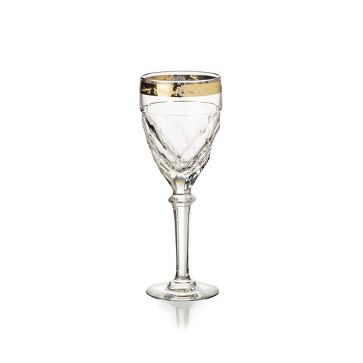Λευκό ποτήρι κρασιού από διάφανο και χρυσό γυαλί, Ø 7 x 19,5 cm | Palazzo Gold