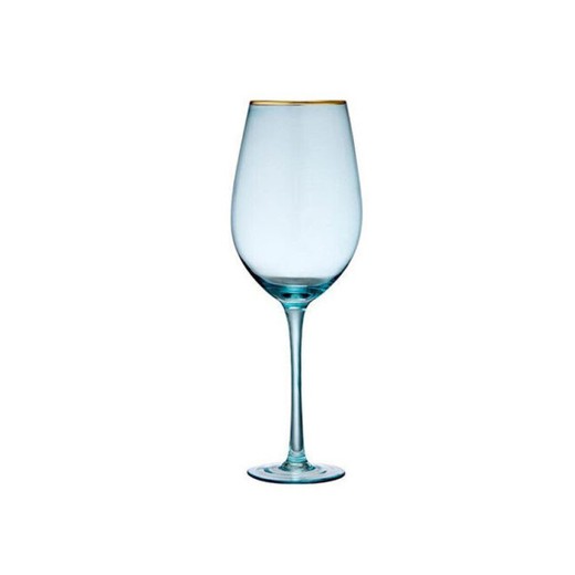 Crystal wine glass in blue and gold, 9 x 9 x 26 cm | Chloe Aqua