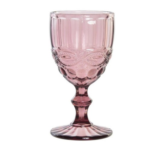 Copa de vino de cristal en rosa, 8 x 8 x 15,5 cm | Cabral