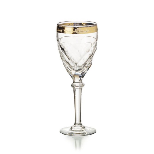 Bicchiere da vino rosso in cristallo trasparente e dorato, Ø 7,7 x 20,5 cm | Palazzo Oro