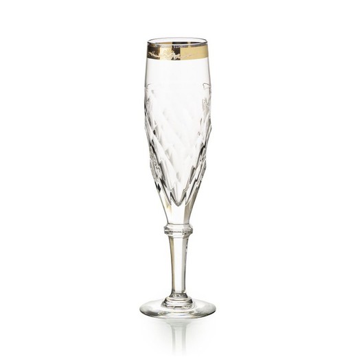 Copa flauta de cristal transparente y dorada, Ø 6,5 x 22 cm | Palazzo Gold