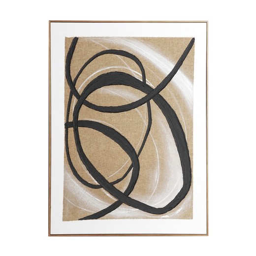 Cuadro abstracto de lienzo y madera en beige, negro y blanco, 90 x 5 x 120 cm | Elysee