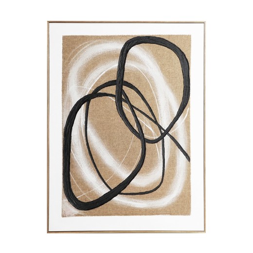 Cuadro abstracto de lienzo y madera en beige, negro y blanco, 90 x 5 x 120 cm | Gabrielle