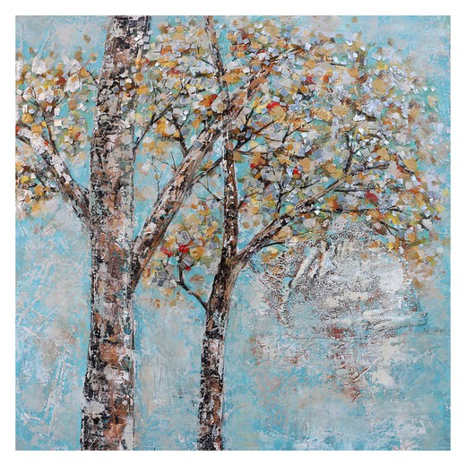 Alberi da tavola autunno cielo blu (100 x 100 cm) | Serie di paesaggi