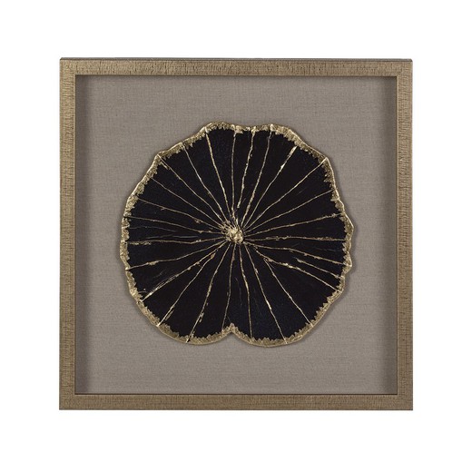 Guld og sort glas og træ billede, 60x5x60 cm