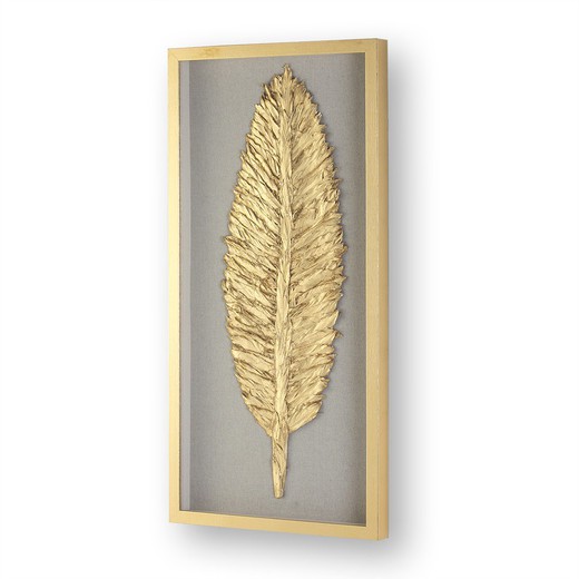 Cuadro de Cristal, Madera y plumas doradas, 50x5x100 cm