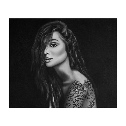 Black and white canvas painting, 120 x 4 x 100 cm | hina