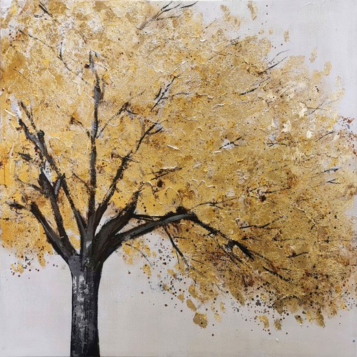 Cuadro de árbol otoño de óleo 100x3,5x100 cm | Naturaleza